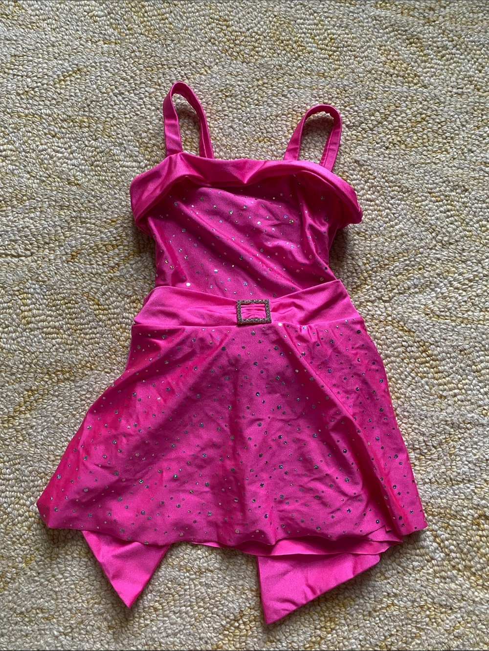 Girls Sparkling Pink Dance Costume Dress with Decorative Belt